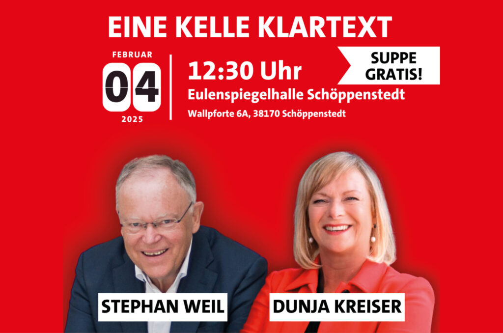 „Eine Kelle Klartext“ – Diskussionsveranstaltung mit Stephan Weil und SPD-Bundestagskandidatin Dunja Kreiser in Schöppenstedt